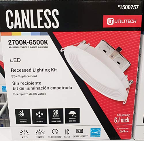 Utilitech Color Changing 6-in 85-Watt Equivalent White Round Dimmable Recessed Downlight, 6 Inches, (MQTL1121A-L14K9027)